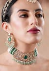Shop_Ekathva Jaipur_Emerald Green Pearls, Stones, Beads Moissanite Polki Choker Set _at_Aza_Fashions