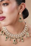 Ekathva Jaipur_Emerald Green Pearls, Stones, Beads Moissanite Polki Choker Set _Online_at_Aza_Fashions