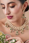 Shop_Ekathva Jaipur_Emerald Green Pearls, Stones, Beads Moissanite Polki Choker Set _at_Aza_Fashions