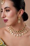 Shop_Ekathva Jaipur_Emerald Green Moissanite Polki Drop Choker And Earrings Set _at_Aza_Fashions