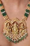 Ekathva Jaipur_Emerald Green Moissanite Polki Necklace Set _Online_at_Aza_Fashions