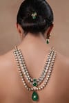 Buy_Ekathva Jaipur_Emerald Green Polki Triple Layer Necklace Set _at_Aza_Fashions