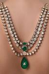 Ekathva Jaipur_Emerald Green Polki Triple Layer Necklace Set _Online_at_Aza_Fashions