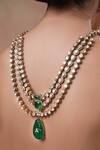 Shop_Ekathva Jaipur_Emerald Green Polki Triple Layer Necklace Set _at_Aza_Fashions