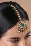 Shop_Ekathva Jaipur_Green Moissanite Polki Embellished Maangtikka _at_Aza_Fashions