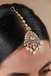 Shop_Ekathva Jaipur_Pink Stone Embellished Maangtikka _at_Aza_Fashions