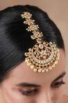 Shop_Ekathva Jaipur_Gold Plated Kundan Pearl Embellished Maangtikka _at_Aza_Fashions