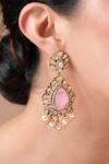 Shop_Ekathva Jaipur_Pink Stone Polki Embellished Earrings _at_Aza_Fashions