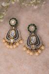 Buy_Ekathva Jaipur_Emerald Green Beads, Metallic Thread Gia Moissanite Polki Earrings_at_Aza_Fashions