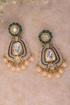 Ekathva Jaipur_Emerald Green Beads, Metallic Thread Gia Moissanite Polki Earrings_Online_at_Aza_Fashions