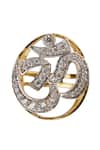 Shop_Sica Jewellery_Gold Plated Crystals Cubic Zirconia Om Ring _at_Aza_Fashions