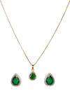 Shop_Sica Jewellery_Green Crystals, Stones Cubic Zirconia Faux Emerald Pendant Set _at_Aza_Fashions