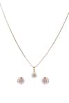 Shop_Sica Jewellery_Gold Plated Crystals Cubic Zirconia Pendant And Earring Set _at_Aza_Fashions