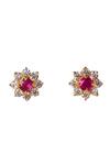 Shop_Sica Jewellery_Pink Crystals, Stones Rhodium Gold Plated Flower Stud Earrings _at_Aza_Fashions