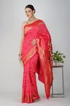 Buy_Zal From Benaras_Pink Silk Patchwork, Paithani Bandhej Saree With Unstitched Blouse Piece _at_Aza_Fashions