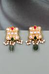 Shop_Sangeeta Boochra_Multi Color Stones, Zari Gold Plated Kundan Earrings _Online_at_Aza_Fashions