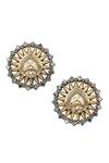 Shop_Sangeeta Boochra_Multi Color Zari Gold Tone Kundan Stud Earrings _at_Aza_Fashions