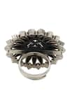 Sangeeta Boochra_Black Stones Kundan Floral Cutwork Adjustable Ring _Online_at_Aza_Fashions