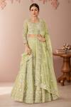 Buy_Azeera_Green Silk, Georgette, Chiffon, Net Sequins, Floral Embroidered Lehenga Set_at_Aza_Fashions