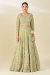 Buy_Azeera_Green Silk, Georgette, Chiffon, Net Sequins, Floral Embroidered Lehenga Set_Online_at_Aza_Fashions