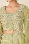 Azeera_Green Silk, Georgette, Chiffon, Net Sequins, Floral Embroidered Lehenga Set_at_Aza_Fashions