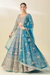 Buy_Azeera_Blue Silk, Chiffon Tassels V-neck Cutdana Embroidered Peacock Lehenga Set _Online_at_Aza_Fashions