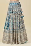 Azeera_Blue Silk, Chiffon Tassels V-neck Cutdana Embroidered Peacock Lehenga Set _at_Aza_Fashions