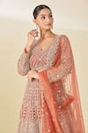 Azeera_Orange Embroidered Cutdana Leaf Lehenga Set _at_Aza_Fashions