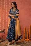 Shop_Shivani Bhargava_Blue Anarkali And Dupatta Chanderi Print Sequin V Neck Embroidered Set 