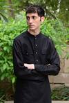 Buy_RAAS LIFE_Black Linen Cotton Woven Solid Kurta Set _Online_at_Aza_Fashions