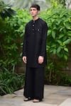 Shop_RAAS LIFE_Black Linen Cotton Woven Solid Kurta Set _at_Aza_Fashions