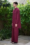 Shop_RAAS LIFE_Burgundy Linen, Cotton Woven Kurta Set _Online_at_Aza_Fashions