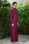 RAAS LIFE_Burgundy Linen, Cotton Woven Kurta Set _at_Aza_Fashions