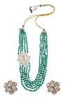 Shop Moh-Maya By Disha Khatri Green Beads, Diamonds Moissanite Polki Necklace Set at Aza Fashions Shop_Moh-Maya By Disha Khatri_Green Beads, Diamonds Moissanite Polki Necklace Set _at_Aza_Fashions