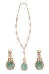 Shop_Moh-Maya By Disha Khatri_Green Stones, Crystals Gold Plated And Cubic Zirconia Jewelry Set _at_Aza_Fashions