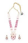 Shop_Moh-Maya By Disha Khatri_Red Pearls, Crystals, Cut Work, Diamonds Gold Plated And Ruby Necklace Set _at_Aza_Fashions