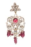 Shop_Moh-Maya By Disha Khatri_Red Pearls, Crystals, Cut Work, Diamonds Gold Plated And Ruby Necklace Set _Online_at_Aza_Fashions