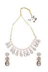 Shop_Moh-Maya by Disha Khatri_Gold Plated Metallic Thread, Zari Kundan Moissanite Leaf Necklace Set _at_Aza_Fashions