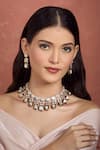 Shop_Moh-Maya by Disha Khatri_Gold Plated Metallic Thread, Zari Kundan Moissanite Leaf Necklace Set 