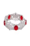 Shop_Moh-Maya By Disha Khatri_Red Stones Silver Plated Floral Carved Bracelet _at_Aza_Fashions