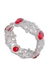 Moh-Maya By Disha Khatri_Red Stones Silver Plated Floral Carved Bracelet _Online_at_Aza_Fashions