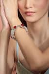 Buy_Moh-Maya By Disha Khatri_Red Stones Silver Plated Floral Carved Bracelet _Online_at_Aza_Fashions