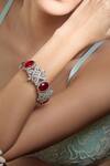 Buy_Moh-Maya By Disha Khatri_Red Stones Silver Plated Floral Carved Bracelet _at_Aza_Fashions