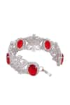 Shop_Moh-Maya By Disha Khatri_Red Stones Silver Plated Floral Carved Bracelet _Online_at_Aza_Fashions