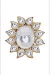 Shop Moh-Maya By Disha Khatri Gold Plated Stones Floral Moissanite Ring at Aza Fashions Shop_Moh-Maya By Disha Khatri_Gold Plated Stones Floral Moissanite Ring _at_Aza_Fashions