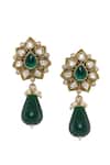 Shop_Moh-Maya by Disha Khatri_Emerald Green Pearls, Cut Work, Beads Moissanite Layered Necklace Set _Online_at_Aza_Fashions