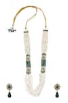 Shop_Moh-Maya by Disha Khatri_Emerald Green Pearls, Cut Work, Beads Moissanite Layered Necklace Set _at_Aza_Fashions