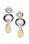 Shop_Moh-Maya By Disha Khatri_Yellow Crystals Cubic Zirconia Danglers With Citrine _at_Aza_Fashions