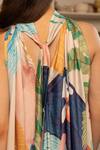 Buy_Zilaire_Multi Color Satin Halter Neck Asymmetric Hem Tropical Print Dress _Online_at_Aza_Fashions
