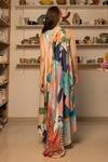 Shop_Zilaire_Multi Color Satin Halter Neck Asymmetric Hem Tropical Print Dress _at_Aza_Fashions